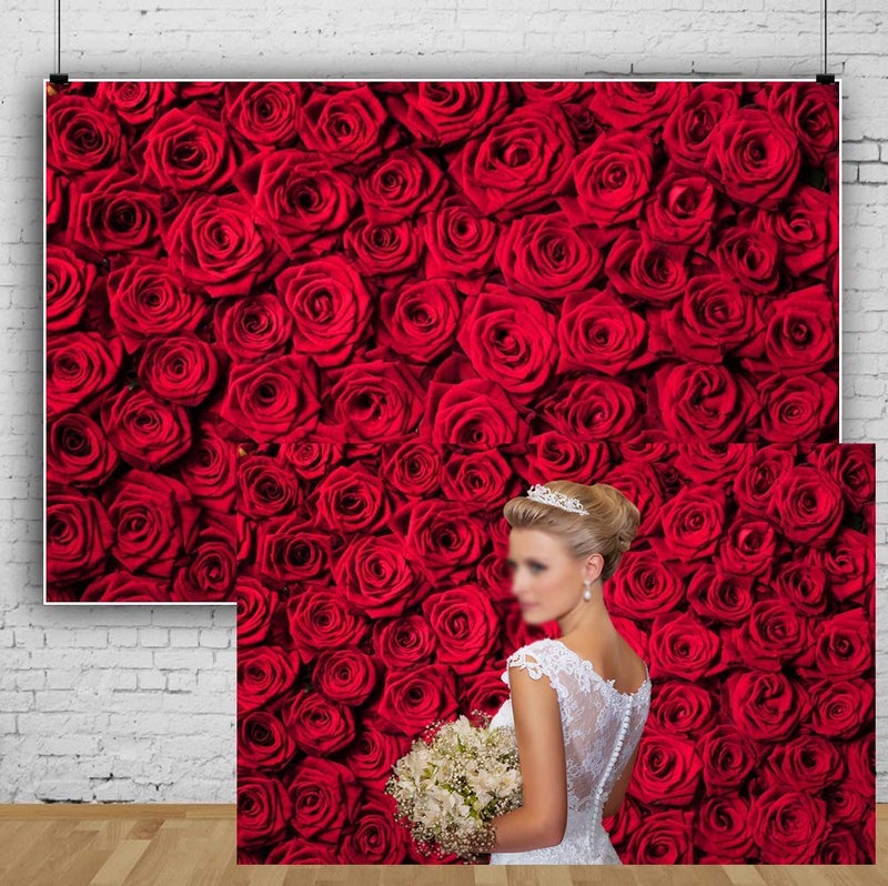 Laeacco 7x5ft Red Roses Background Vinyl Photography Background Blossoms Roses Wall Texture Lovers Girls Children Kids Photos Video Studio Props - Image 2